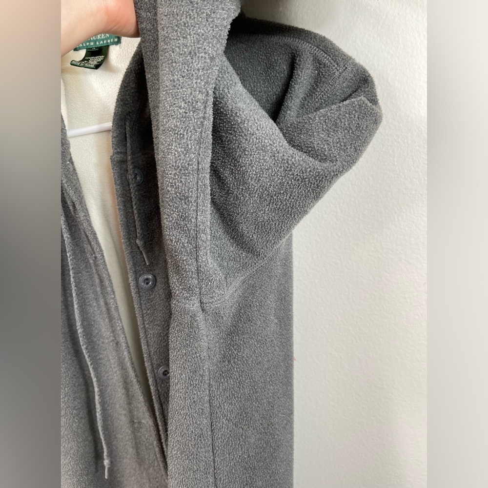 Gray Hooded Jacket Fleece Button Closure Women by Lauren Ralph Lauren Size L - Picture 7 of 15